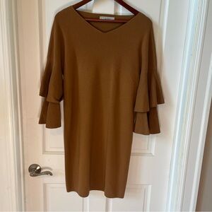 D Exterior Elegant Caramel Ruffle Sleeve Dress